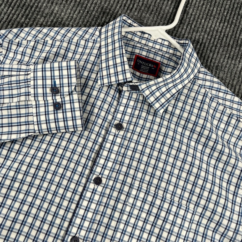 UNTUCKit Shirt Mens Medium Blue Plaid Long Sleeve Button Up Casual Dress
